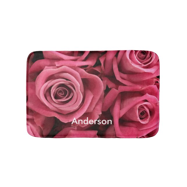 Personalised Pink Roses girly Bath Mat (Front)