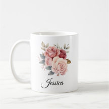 Personalised Pink Roses Mug – Custom Name Floral D