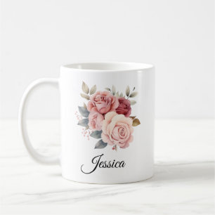 Personalised Pink Roses Mug – Custom Name Floral D