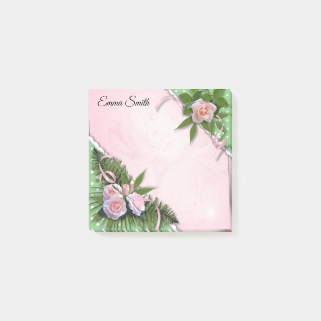 Personalised Pink Roses Post-It Notes (Front)