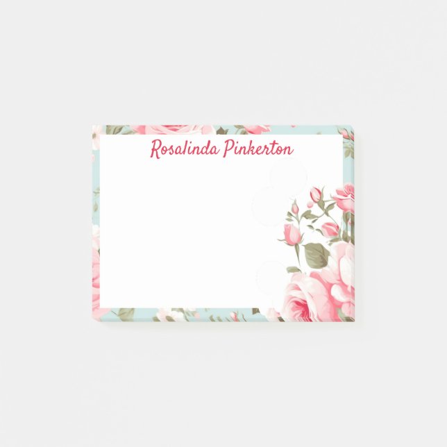 Personalised Pink Roses Post-it Notes (Front)