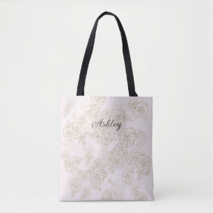 Personalised Pink Roses Shoulder Tote