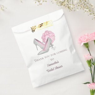 Personalised Pink Roses Silver Heels Bridal Shower Favour Bags