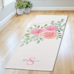 Personalised Pink Roses Yoga Mat<br><div class="desc">This pretty yoga mat is decorated with a watercolor bouquet of roses and foliage in shades of pink,  coral and green. 
A text template is included to personalise this design with your name and monogram making this yoga mat unique to you.
Original Watercolor © Michele Davies.</div>
