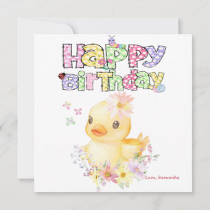 Personalised Pink Rubber Duck First  Greeting Card