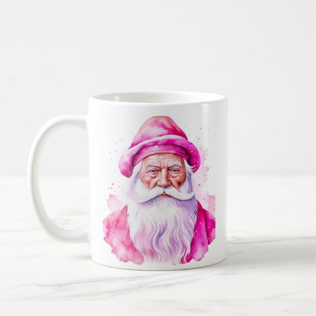 Personalised Pink Santa and Snowman Christmas Coffee Mug (Left)