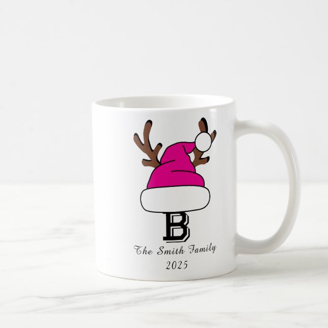 Personalised Pink Santa Hat Monogram Christmas Coffee Mug (Right)