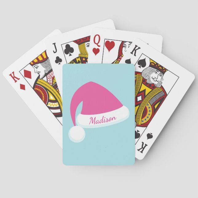 Personalised Pink Santa Hat Playing Cards (Back)