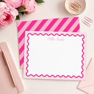Personalised Pink Scalloped Border Notecard Set Custom Letterhead