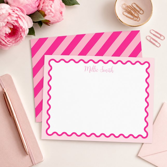 Personalised Pink Scalloped Border Notecard Set Custom Letterhead (Creator Uploaded)