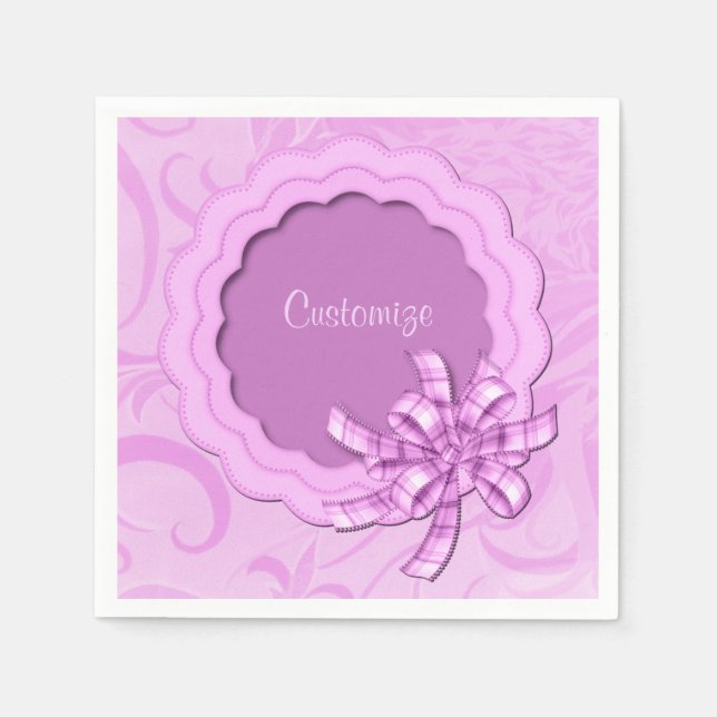 Personalised Pink Scalloped Frame Napkins (Front)