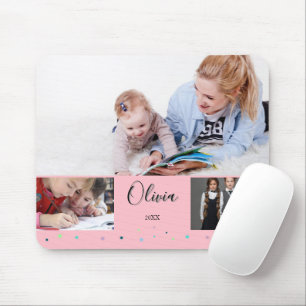 Personalised Pink School Photo Collage Name Mouse Mat