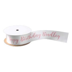 Personalised Pink Script Happy Birthday Name Satin Ribbon