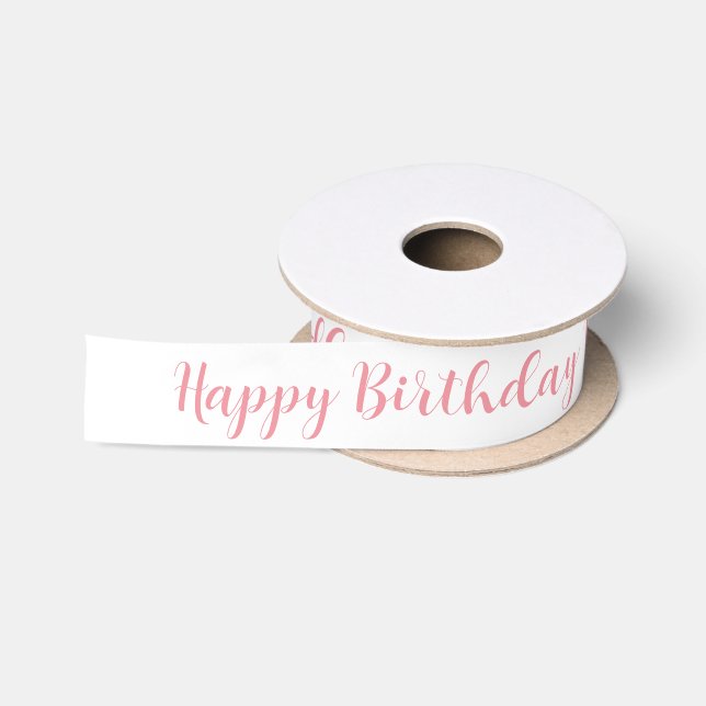 Personalised Pink Script Happy Birthday Name Satin Ribbon (Spool)