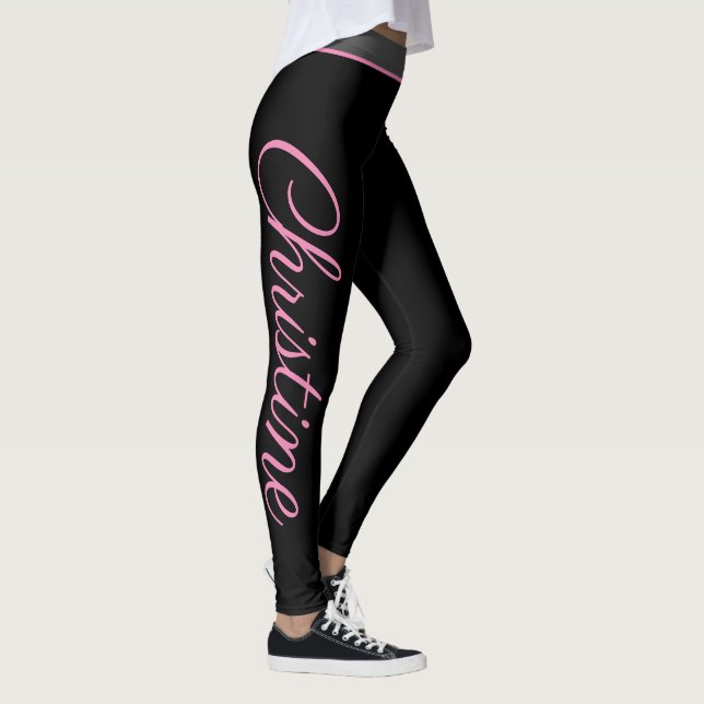 Personalised pink script yoga and fitness leggings (Right)