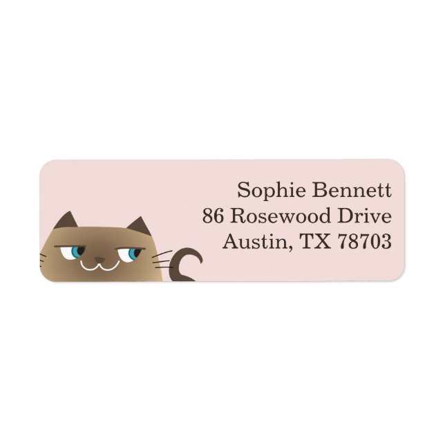 Personalised Pink Siamese Cat Return Address (Front)