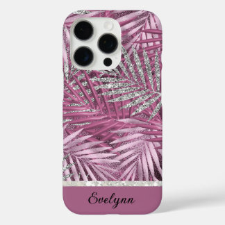 Personalised Pink & Silver Glitter Palms iPhone 16 Pro Case