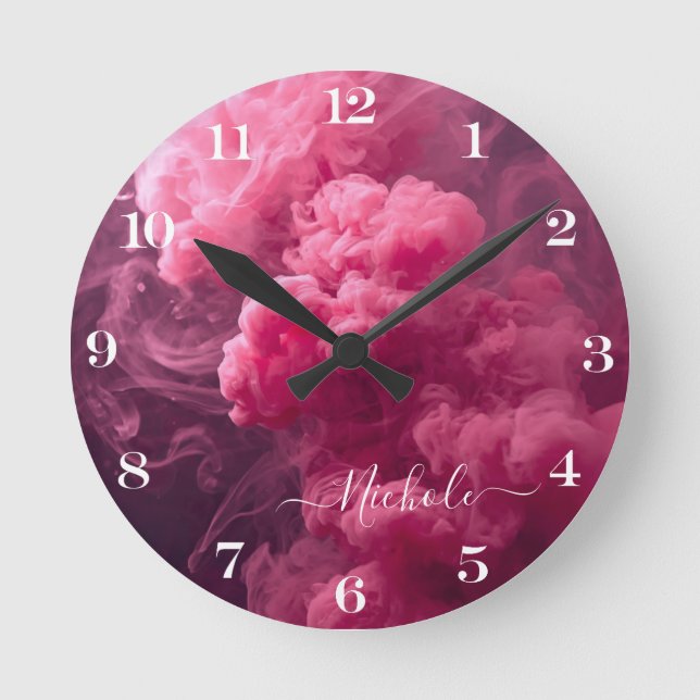 Personalised Pink Smoke Round Clock (Front)