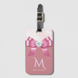 Personalised Pink Snowflake Ribbon Diamond Luggage Tag