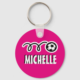 Personalised pink soccer ball keychain for girls
