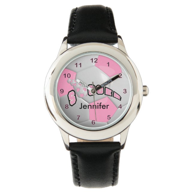 Personalised Pink Soccer Ball Watch (Front)