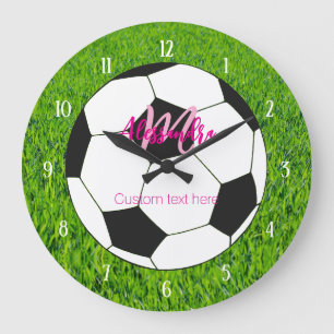 Personalised Pink Soccer Girl  Large Clock