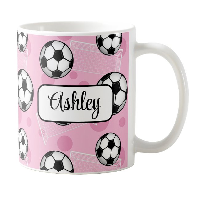 Personalised Pink Soccer Mug (Personalized Pink Soccer Mug at Amy's Coffee Mugs on Zazzle. )
