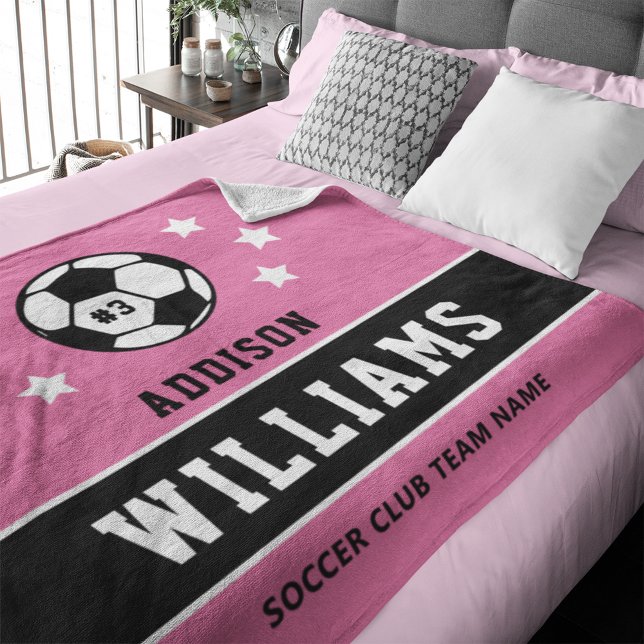 Personalised Pink Soccer Player Name Fleece Blanket (Creator Uploaded)