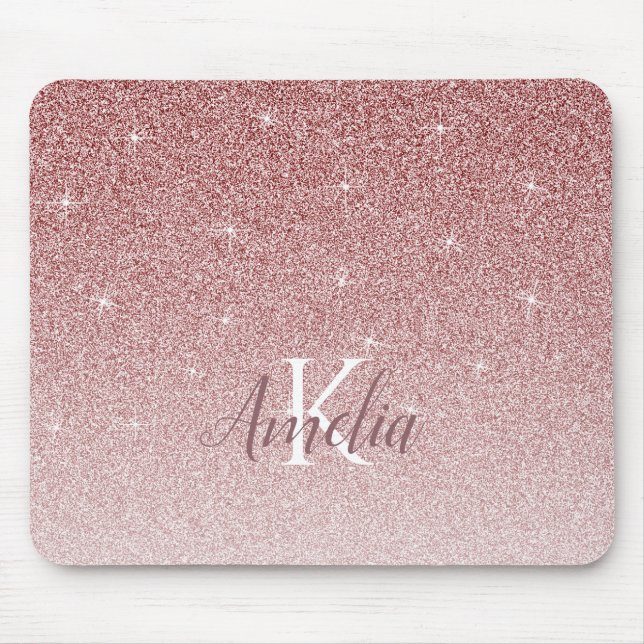 Personalised Pink Sparkle Glitter Monogram Mouse Mat (Front)
