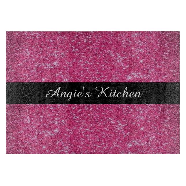 Personalised Pink Sparkly Glitter Kitchen Gadget Cutting Board (Front)