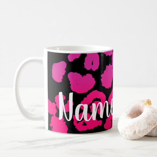 Personalised Pink Spotted Design Coffee Mug, Cup (With Donut)