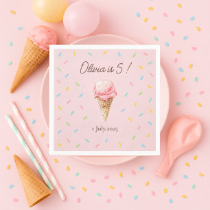 Personalised Pink Sprinkle Ice Cream Birthday  Napkin