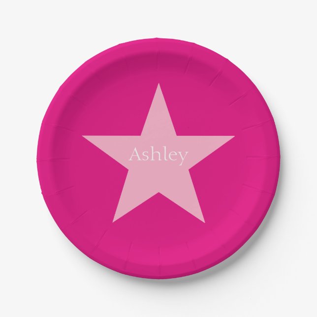 Personalised Pink Star Paper Plate (Front)