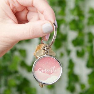 Personalised Pink Starry Night Keychain