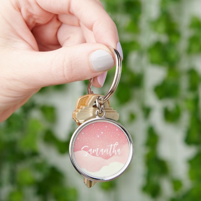 Personalised Pink Starry Night Keychain (Hand)