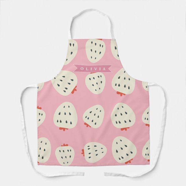 Personalised Pink Strawberry Name Cute Girly Apron (Front)