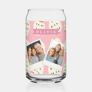 Personalised Pink Strawberry Name Cute Girly Can Glass