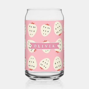 Personalised Pink Strawberry Name Cute Girly Can Glass