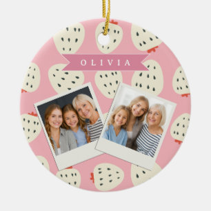 Personalised Pink Strawberry Name Cute Girly Ceramic Tree Decoration