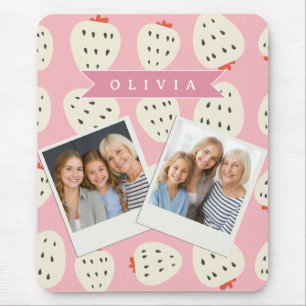Personalised Pink Strawberry Name Cute Girly Mouse Mat