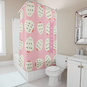 Personalised Pink Strawberry Name Cute Girly Shower Curtain