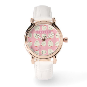 Personalised Pink Strawberry Name Cute Girly Watch