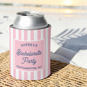 Personalised Pink Stripe Beach Bachelorette Party Can Cooler