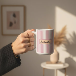 Personalised Pink Striped Mug Gift for Mum or Aunt