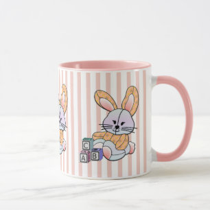 Personalised Pink Striped Nursery Art - Bunny Mug