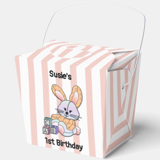 Personalised Pink StripedNursery Art - Bunny Favou Favour Box (Front)