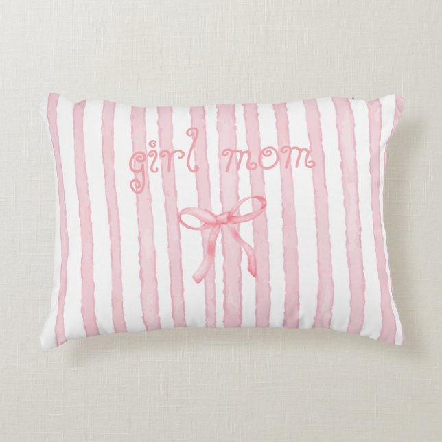 Personalised Pink Stripes Coquette Custom Text Decorative Cushion (Front)