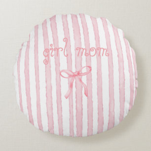 Personalised Pink Stripes Coquette Custom Text Round Cushion