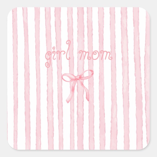 Personalised Pink Stripes Coquette Custom Text Square Sticker (Front)