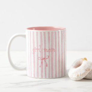 Personalised Pink Stripes Coquette Custom Text Two-Tone Coffee Mug